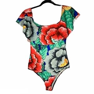 Tropical Flower One Piece Bathing Suit Size M